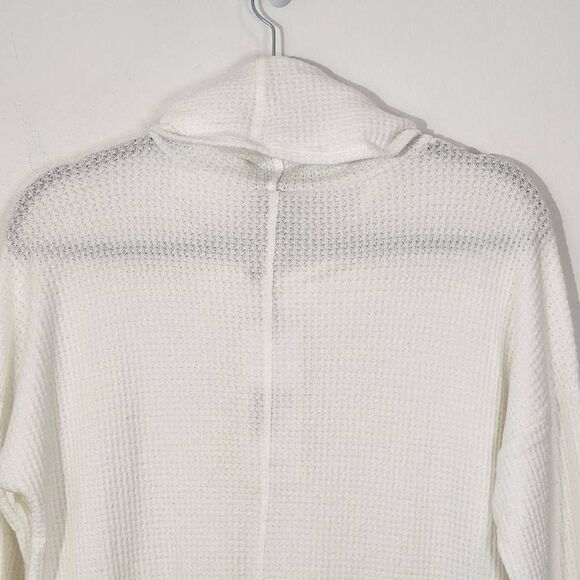 Bobi White Cowl Neck Waffle Knit Top NWT Medium Revolve Thermal Knit Comfy Top - Picture 5 of 12